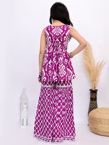 Girls Sleeveless <b>Indian</b> Pakistani Set Printed Chiffon <b>Top</b> and Palazzo Pants Formal Party Outfit - Product Image 4