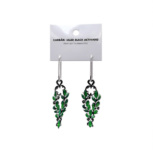 German <b>Silver</b> Black and Green Enameled Chandelier Hoop <b>Stud</b> Earrings - Product Image 2