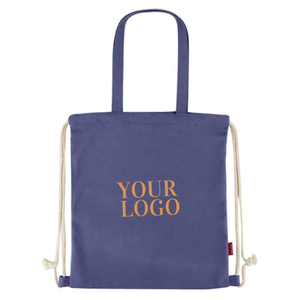 Bolsa con cordón y logotipo personalizado, hecha de 100% algodón con diseño personalizado para almacenamiento pequeño y viajes sin necesidad de usar las manos. - Product Image 1