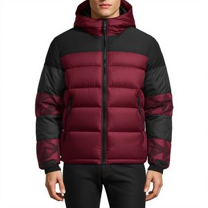 Blouson matelassé de luxe pour homme avec empiècements cramoisies et construction isolante haut de gamme pour l'hiver - Product Image 3