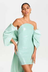Robe de soirée en tissu à sequins menthe, taille cintrée et silhouette mini flatteuse, tenue de reine des paillettes - Product Image 4