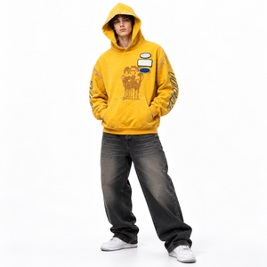 Sweat à capuche graphique en strass pour homme, coupe oversize, style streetwear vintage, pull personnalisé avec logo, marque privée, fabricant de vêtements en gros - Product Image 5