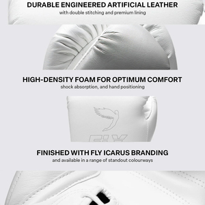 Gants de boxe d'entraînement en cuir véritable blancs avec logo personnalisé Pro X Fly Sparring, fermeture à lacets pour la poignet, pour la gym - Product Image 5