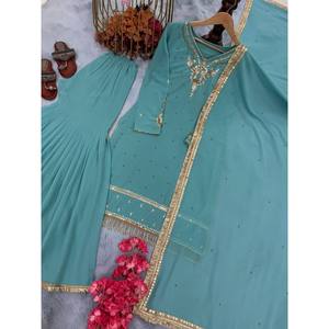 Conjunto de Top y Pantalón Plazzo con Dupatta de Chifón Elegante de Manga Larga para Mujer, Diseño PD-Aarohi, Ideal para Fiestas - Product Image 3