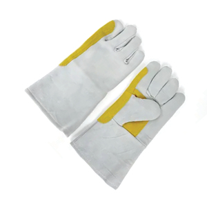 Heavy Duty Leather Welding <b>Gloves</b> With Cotton Liner Reinforced Palm Yellow Accents <b>Long</b> Cuff TIG Application - Product Image 5