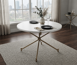 Mesa de Comedor Redonda Moderna con Tapa de Madera Blanca y Base de Metal Dorado con Diseño de Estrella, 47.7 de Diámetro y 30 de Altura - Product Image 1