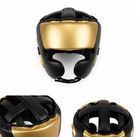 Protector de Cabeza de Boxeo y MMA de Lujo Negro Dorado para Adultos, Visera Transparente, Cierre de Gancho y Bucle, Cuero PU Premium, Resistente al Agua y Transpirable