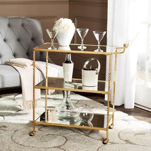 Carrito Rodante de Cerámica Glam con Estantes de Vidrio, Forma Redonda, Estilo Americano Ecológico para Decoración de Fiestas y Estilismo de Interiores del Hogar - Product Image 3