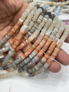 Perles de pierres précieuses de haute qualité pour la fabrication de bijoux, 17 pouces, pierres de lune naturelles multicolores, facettées, forme Heishi, taille 7-8 mm - Product Image 4