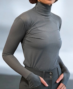 Nouveau Maillot d'équitation personnalisé 2025 pour femme, col roulé, manches courtes, séchage rapide, maille brodée avec logo, en Spandex/Polyester, haute qualité - Product Image 2