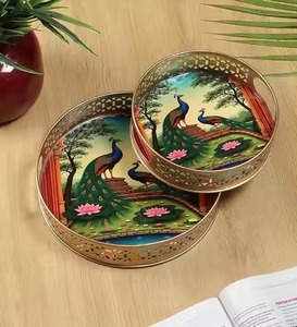 Traditional Craft Metal Pichwai <b>Tray</b> Decorative Jar Set Hand Painted Art for Home Decor - Product Image 2