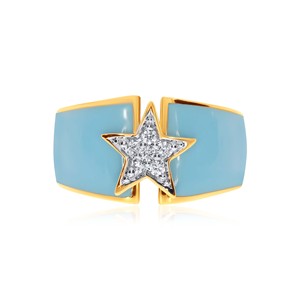 Bague Diamant Ciel Étoilé Bague Étoile Porte-Bonheur Or Jaune 18K Contemporaine Émail Bleu avec Pierres Diamant Rondes 0,15 CT - Product Image 4