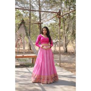 Viscose Jequard กับ Kalamkari Jari Border Lehenga Choli - Product Image 6