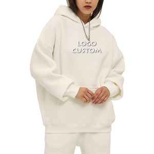 Sudadera con Capucha Extra Grande para Mujer, Color Blanco Sólido, 100% Algodón Tejido, Transpirable, con Logotipo Personalizado Estampado en la Parte Delantera, Estilo Urbano Otoñal - Product Image 1