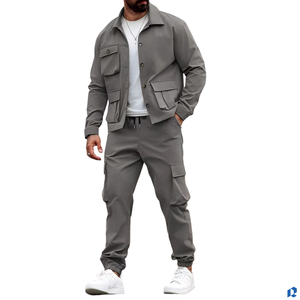 Mens Woven Winter Workwear Set Multi Pocket Jacket and <b>Pants</b> Casual American Style 2pcs Front Logo OEM ODM Custom - Product Image 5