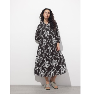 Vestido de Algodón de Alta Calidad con Cuello Camisero Negro Elegante y Forro de Mulmul, Ideal para Verano, Viajes o Uso Casual, a Precio de Fábrica - Product Image 1