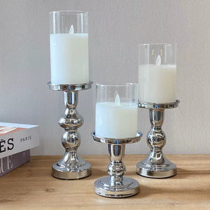 Ensemble de bougeoirs en verre argenté de luxe, support en métal moderne, centre de table décoratif pour la maison, les mariages et les événements - Product Image 1