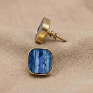 <b>Beads</b> Art Square Brass Cabinet Knob with Blue Resin Inlay Multi-Function Eco-Friendly Contemporary Design for Drawer <b>Door</b> Handle - Product Image 3
