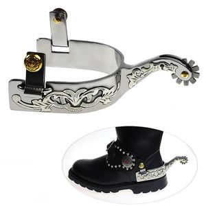 Espuelas de Acero Inoxidable para Caballo, Talla para Hombre, Banda de 1 Pulgada y Vástago de 2 1/4 Pulgadas. Con adornos grabados a mano en plata alemana - Product Image 6