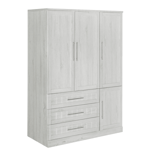 Armadio in Legno per Ufficio Domestico con 3 Cassetti per Vestiti, 4 Ante in MDF, Bianco - Product Image 4