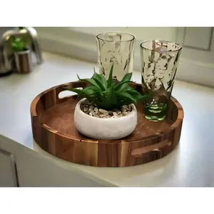 Premium Quality Minimalist Solid Polished Handmade Eco-Friendly Wooden Serving Tray Set Stand Breakfast Food Serving Kitchen - Product Image 3
