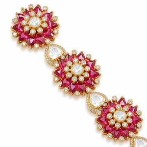Collier floral exclusif rouge rubis en argent 925 plaqué or pour femme, cadeau de mariage ou de fête, bijoux - Product Image 3