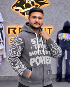 Sudadera con capucha gris para hombre, con cremallera completa, diseño gráfico, forro polar grueso, estilo urbano, diseño de logotipo personalizado, OEM, venta al por mayor, ropa casual de moda - Product Image 2