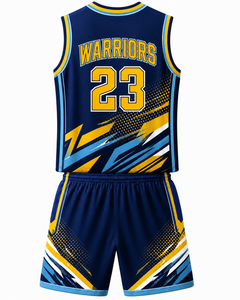 <b>Athletic</b> Squad Basketball Uniform in Blue with Yellow and Black Detailing, Designed for Comfort, Mobility and Game Performance - Product Image 2