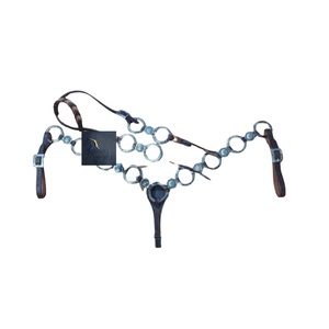 Collar de pecho para caballo de cuero marrón estilo Western ASHMIRA EQUESTRIAN con cabezada de una oreja, conchos de anillo azul antiguo, hecho a mano, cómodo - Product Image 1
