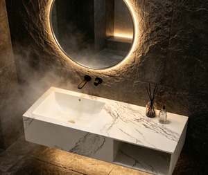 Lavabo Rectangular de Pared RICO GLOBAL, Superficie Pulida de Mármol, Diseño Minimalista para Baño - Product Image 1