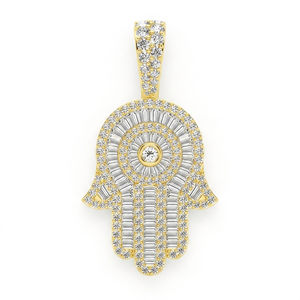 10K <b>Solid</b> <b>Gold</b> Rhodium Plated Iced Hamsa Hand Judaism Religious <b>Pendants</b> Moissanite Hiphop Emotion Protection Amulet Charms Gift - Product Image 1