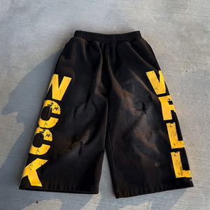 Shorts de jogging amples et déchirés pour hommes, longueur genou, imprimés sur mesure, effet vieilli, délavé à l'acide, style vintage - Product Image 1