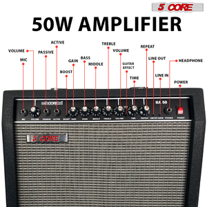 Amplificador de Guitarra Estéreo Digital de 5 Canales y 50W con Altavoz Integrado de 8 Pulgadas, Entrada de Micrófono Portátil, Panel de Control, Construcción de Metal/Plástico - Product Image 2