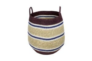 Handwoven Storage <b>Basket</b> with Handles Multi-Color Striped <b>Plant</b> Fiber Bowl Folk Art Style <b>for</b> Home Organizing - Product Image 3