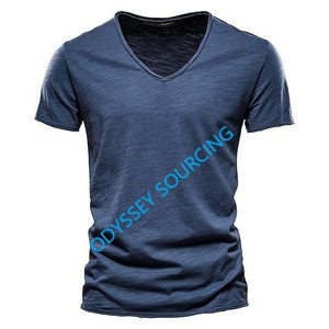 T-shirt Homme 100% Coton à Manches Courtes Col V Coupe Classique Respirant Écologique Anti-boulochage Uni Décontracté Tricoté Anti-plis - Product Image 2