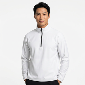 <b>Men's</b> <b>White</b> Quarter Zip Pullover <b>Sweatshirt</b> Regular Fit Stand Collar Breathable Knitted Polyester Casual Spring Wear - Product Image 2