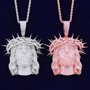 Collar con Colgante de Rostro de Jesús, Plata 925, Moissanita, Joyería Religiosa para Hombre, Estilo Hip Hop/Rock/Street Wear, con Cadena de Cuerda y Engaste Pavé - Product Image 5