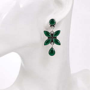Pendientes Colgantes de Flor de Ónix Verde Plateado Oxidado al por Mayor, Joyería Boho Hecha a Mano, Fabricante y Proveedor - Product Image 4