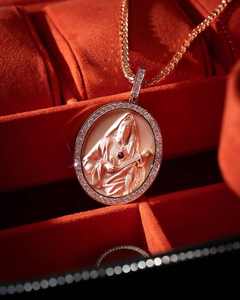 Rose <b>Gold</b> Plated 18K <b>Solid</b> <b>Gold</b> Religious Jesus <b>Pendant</b> With Moissanite And Diamond Bezel Setting Oval Relief Charm For - Product Image 1