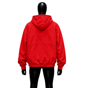เสื้อฮู้ดดี้โอเวอร์ไซส์สีแดงสไตล์สตรีทแวร์สำหรับผู้ชาย ผ้าฝ้ายเฟรนช์เทอร์รี่สีพื้น ดีไซน์กระเป๋าเสื้อ ทรงปกติ - Product Image 2