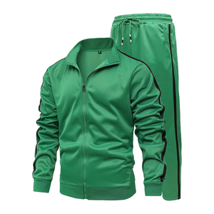 Ensemble de survêtement pour hommes avec logo personnalisé, veste zippée, pantalon de jogging, bande latérale, vêtements de sport, costume d'entraînement deux pièces, streetwear - Product Image 2