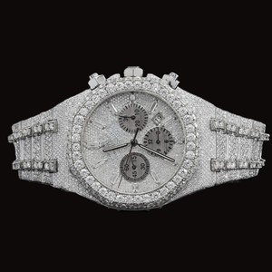 Reloj de Moda para Hombre, Cronógrafo Personalizado de Fábrica, Dos Tonos, Completamente Cubierto de Diamantes Moissanite, Esfera Redonda, con Fecha Automática, Estilo Hip Hop - Product Image 5