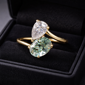 White Green Moissanite <b>Ring</b> For Wedding <b>Open</b> Band 925 Silver Moissanite Toi Et Moi <b>Ring</b> Minimalist Promise Anniversary <b>Ring</b> - Product Image 3