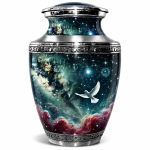 Urne funéraire élégante Colibri avec motifs floraux inspirés de la nature et accents gravés en argent poli pour adulte - Product Image 5