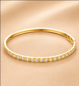 Elegant Diamond Line <b>Bangle</b> <b>Bracelet</b> in Yellow Gold White Gold and Rose Gold Modern Minimal Luxury Jewelry for Women - Product Image 2