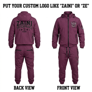 ZAINI Premium 300 Grams <b>Knitted</b> Polyester Windbreaker Suit Men Winter Hooded Front Blue Black Heat-Transfer Printing Logo OEM - Product Image 1