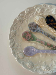 Cuillères et fourchettes à salade en résine avec motif marbré et tourbillon aquatique, vaisselle de fête écologique - Product Image 3