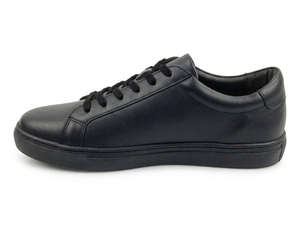 Chaussures de sport décontractées pour hommes en cuir véritable noir à lacets, bout rond, semelle extérieure en caoutchouc, semelle intermédiaire en EVA, toutes saisons - Product Image 4