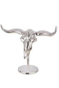Silver Bull Skull Sculpture Modern Animal Figurine Tabletop <b>Decor</b> Living Room Artistic Metal Handicraft Single Piece - Product Image 4