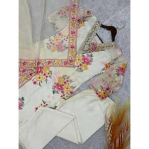 Conjunto de traje Dupatta y parte superior inferior para mujer con trabajo de secuencia de bordado elegante - Product Image 5